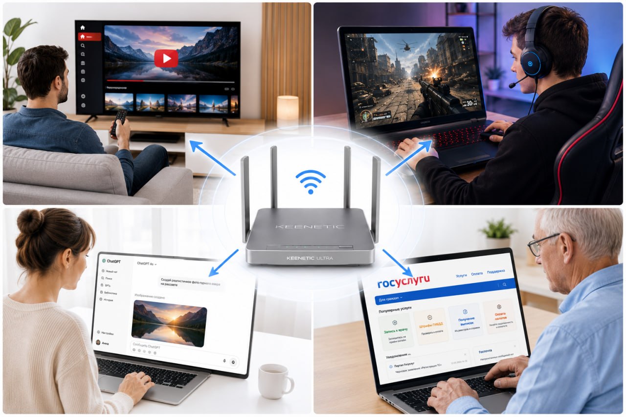 Домашние устройства работают через роутер Router1